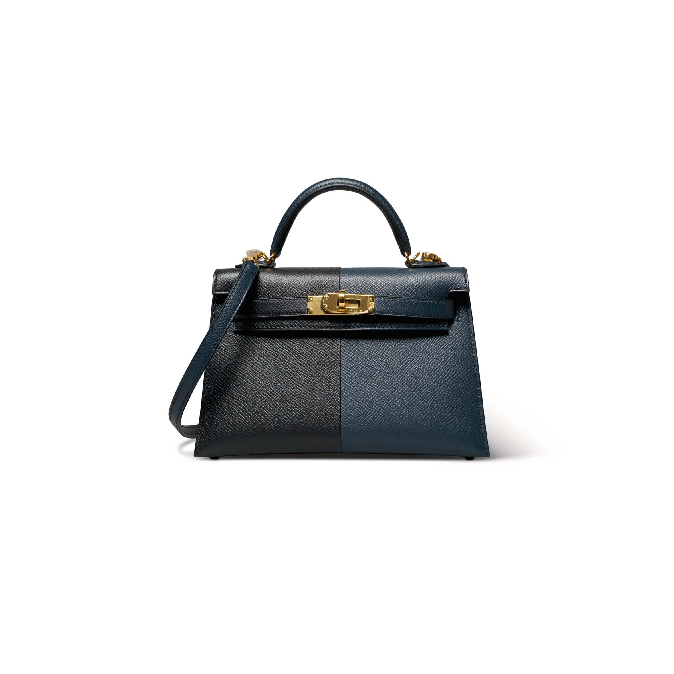 H**mes edition bleu indigo, black & rouge grenat epsom leather mini kelly ii with gold hardware (19*12*5.5cm)